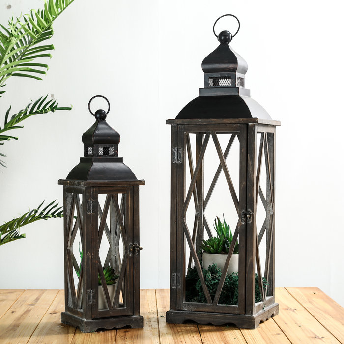 One Allium Way® 2 Piece Wood Tabletop Lantern Set & Reviews Wayfair